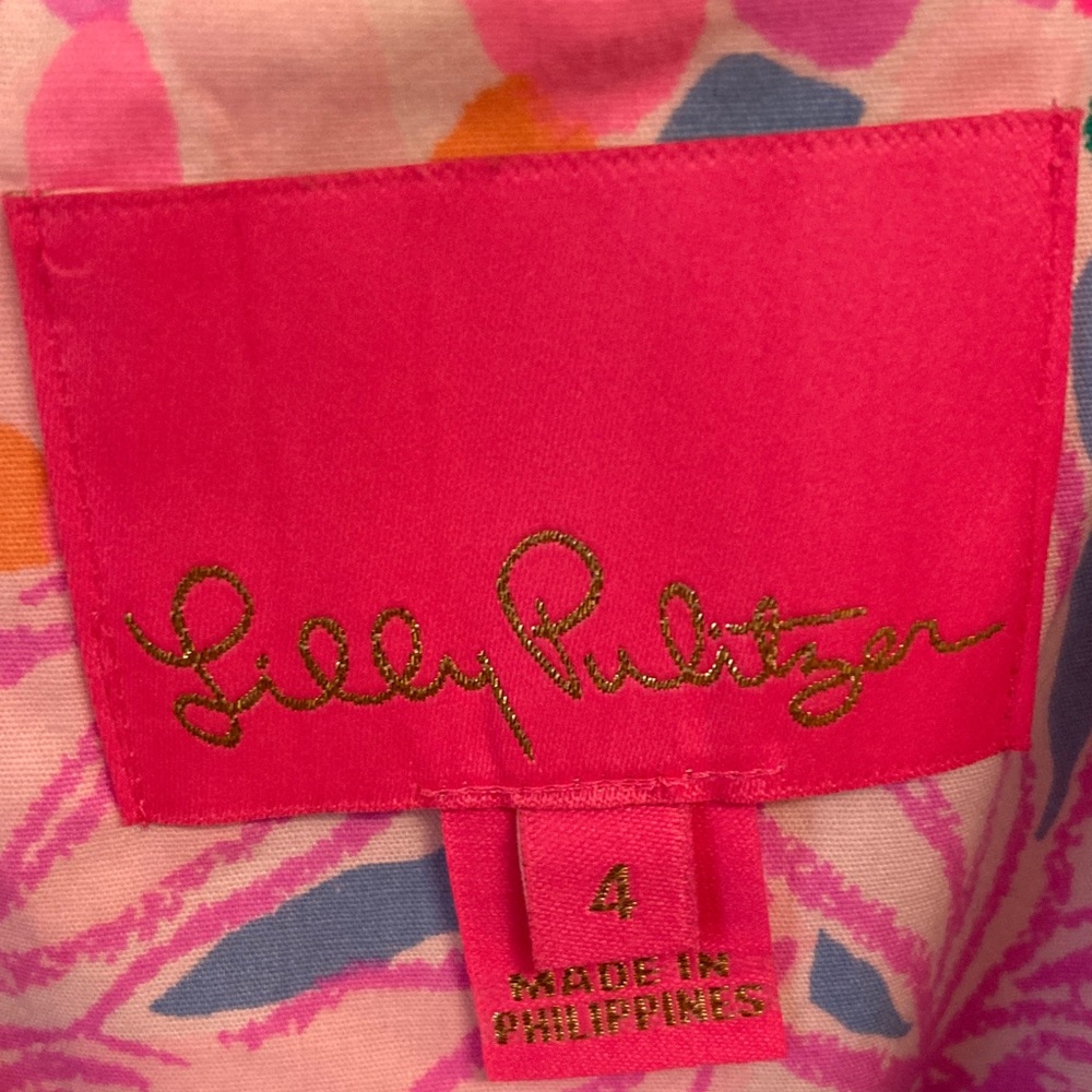 Lilly Pulitzer Pink Floral Sleeveless Shift Dress with White Trim - Picture 2 of 9